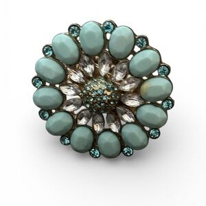 Vintage Turquoise and Crystal Flower Ring